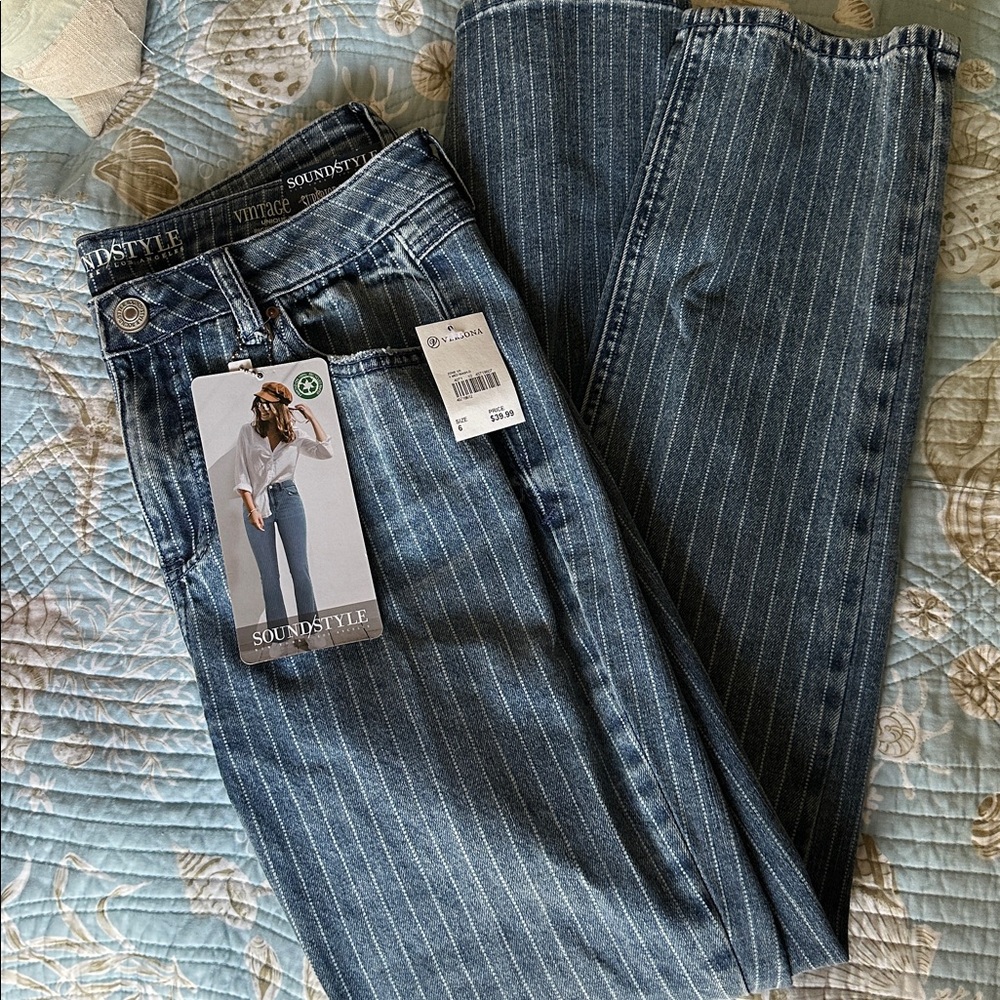 Versona Blue Pinstripe Skinny Jeans